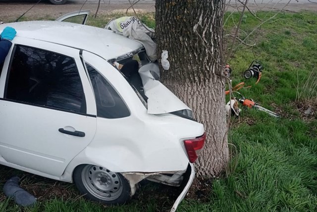 На трассе Павловская - Махачкала автоледи на Lada врезалась в дерево